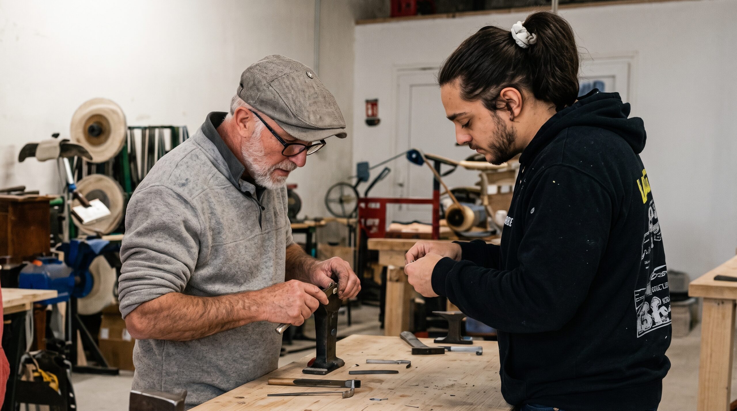 Montage d'un couteau pliant pendant un stage à l'atelier Le Dragonnier
